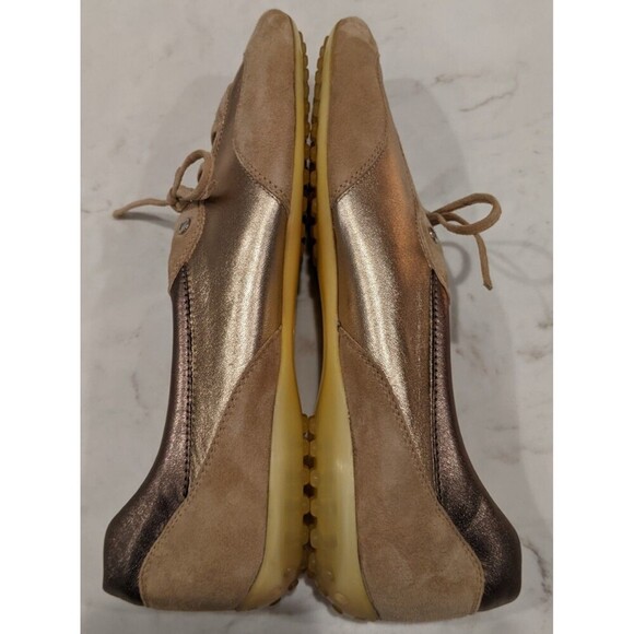 Women's TOD'S Beige Leather & Metallic Gold/Pewter Leather Low-Top Sneakers 11.5 - Picture 13 of 13